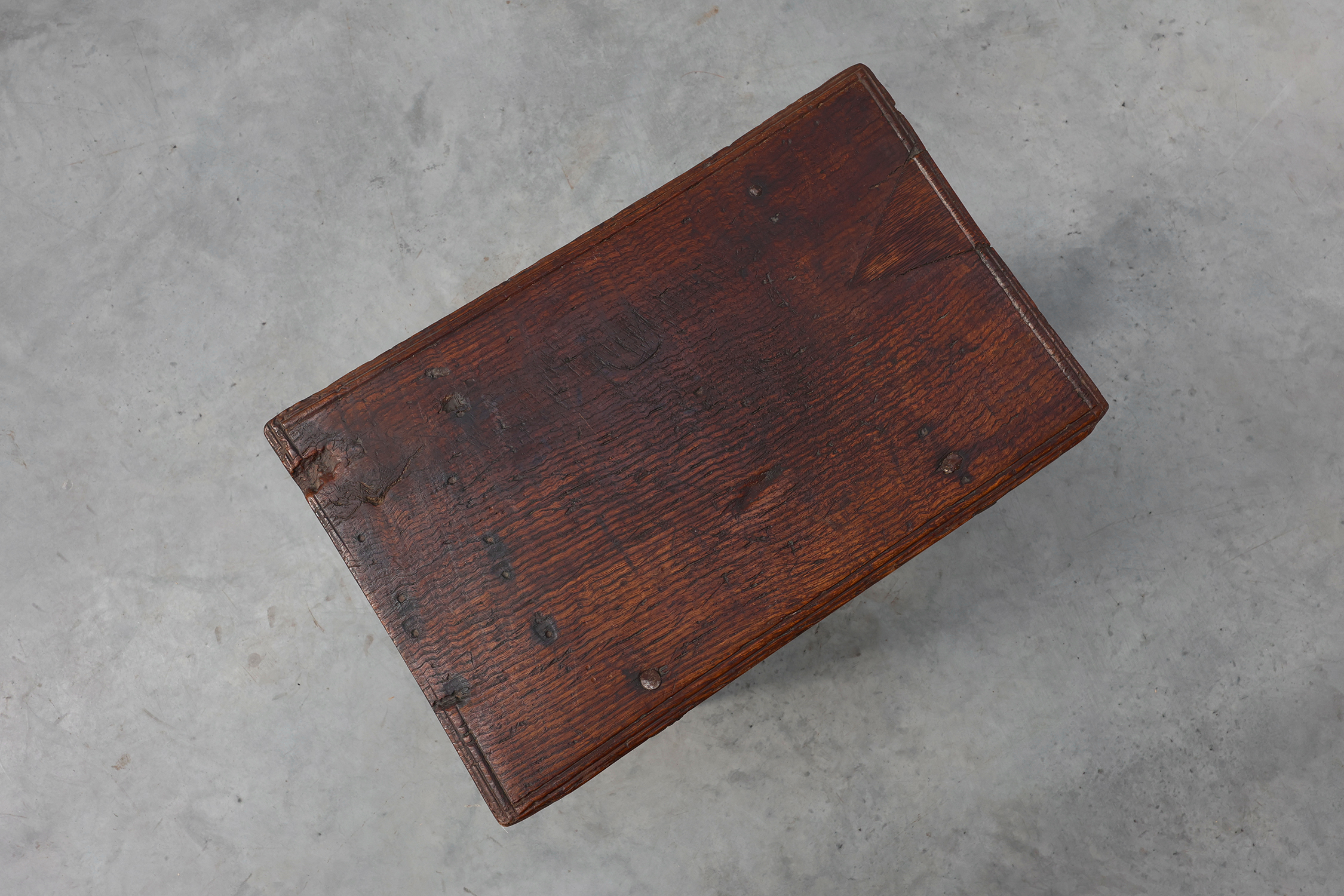 Spanish 17th Century oak side table with drawer in Wabi Sabi stylethumbnail